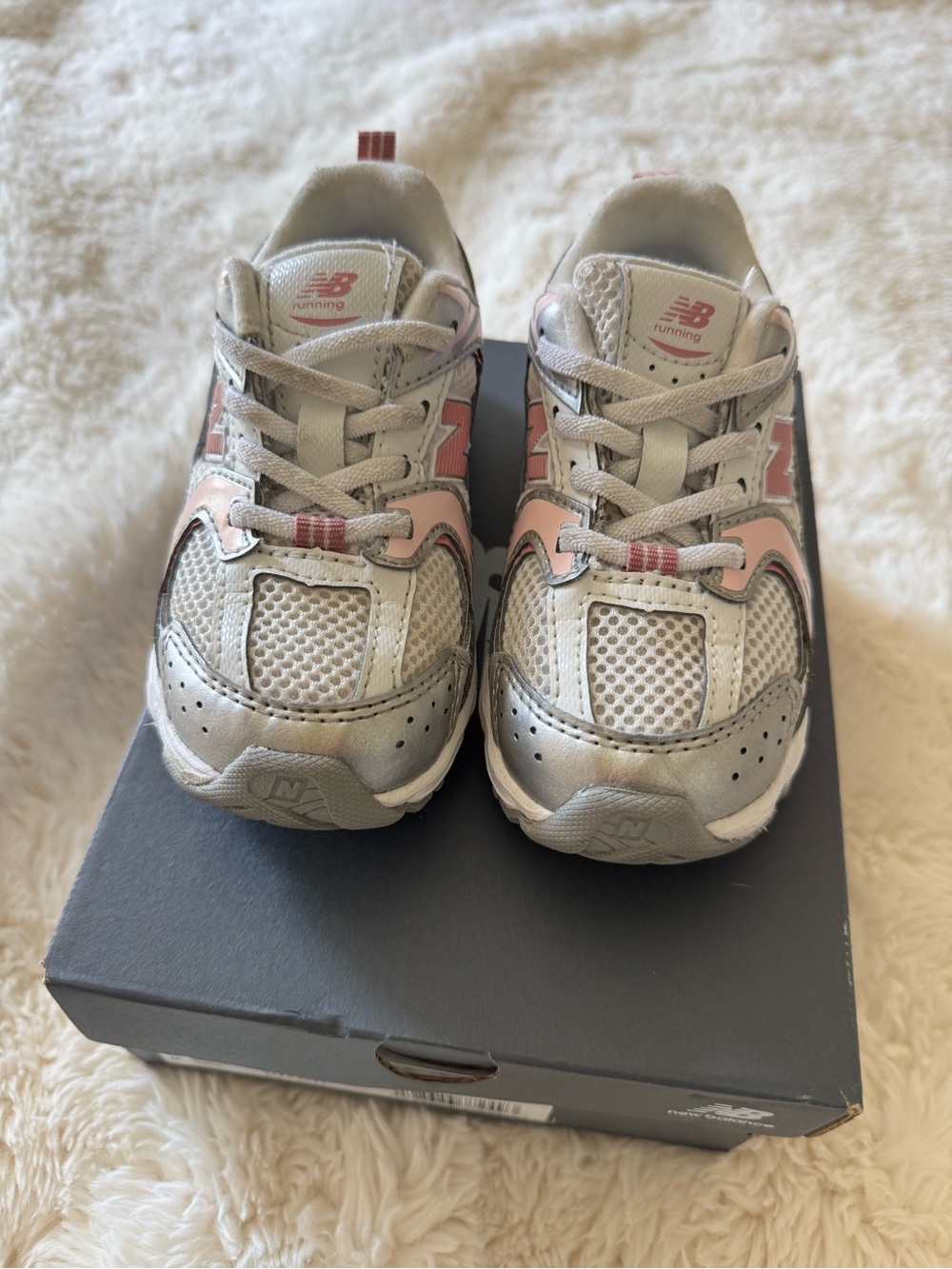 New Balance Kids Silver and Pink Athletic Sneakers